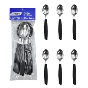Imagem de Kit 6 Colheres de Mesa Cabene – Cabo Plástico Preto