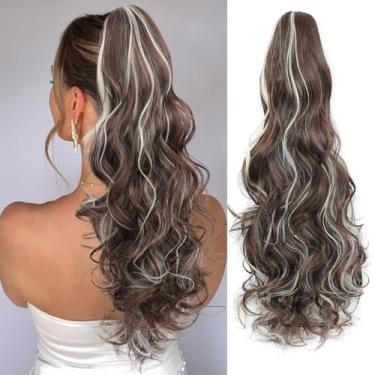 Imagem de Extensão de rabo de cavalo de 61 cm, clipe de garra ondulado longo e encaracolado e peruca sintética de aparência natural, extensões de cabelo volumosas para uso diário feminino (marrom castanho com