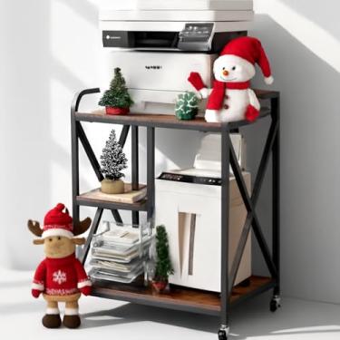 Imagem de Suporte grande para impressora, suporte de impressora em formato de X com armazenamento, 61 cm L x 43 cm P x 81 cm A, mesa de impressora móvel com rodas para escritório em casa, carrinho de rodinhas