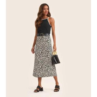 Imagem de Saia Super Midi Feminina em Cotton leve Rovitex Bege, M, Bege