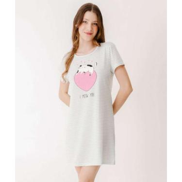 Imagem de Camisola Listrada Gato Manga Curta Marisa-44022, Verde, G