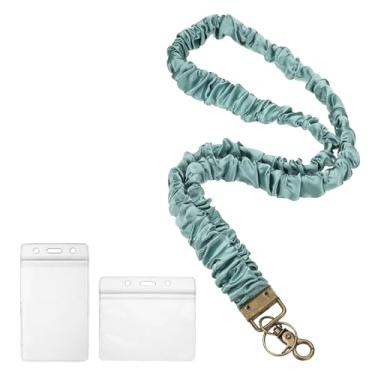 Imagem de PATIKIL Cordão Scrunchie, 1 pacote de cordões elásticos para professores, porta-crachás de identificação fofos com clipes, 2 porta-cartões para mulheres, porta-chaves, verde