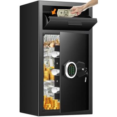 Imagem de Seguro de 3,6 Cubos grandes para negócios, à prova de fogo, cofres de depósito antirroubo com ranhura para queda, gaveta, teclado digital e chaves de reserva, cofre resistente para armazenamento de