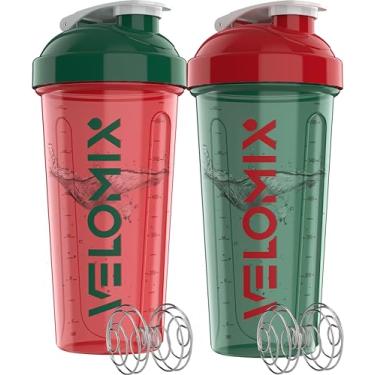 Imagem de VELOMIX 2 garrafas coqueteleiras embaladas grandes AN11 MXN bandeira 2 pacotes - 800 ml garrafas de proteína para misturas de proteína - 2x batedor de arame | Coqueteleiras à prova de vazamento para