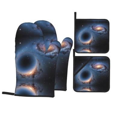 Imagem de Galaxy – Conjunto de luvas de cozinha com suportes de tampa, luvas de forno resistentes ao calor para manusear panelas quentes, grelhar, churrascos, kit de 4 peças.