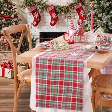 Imagem de Caminho de mesa de Natal xadrez buffalo: caminhos de mesa xadrez vermelho, azul, verde, casa de fazenda, Natal, férias, decoração de cozinha, 33 x 213 cm, 6 pacotes