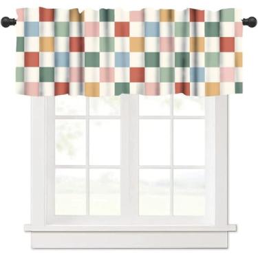 Imagem de JanJCurt Saia xadrez arco-íris, cores retrô, abstrato, geométrico, quadriculado, estampa groovy, cortina blackout para decoração de casa, cozinha, festa, quarto, 137 x 45 cm