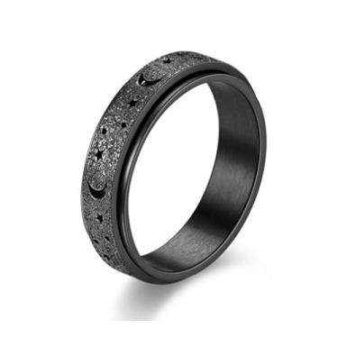 Imagem de Anel de ansiedade para mulheres e homens, anel giratório de aço inoxidável de titânio preto, 08, Metal, Sem pedra preciosa