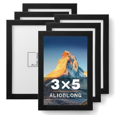 Imagem de ALIOBLONG Conjunto de 6 porta-retratos 7,5 x 12,5 cm, moldura preta para fotos 7,5 x 12,5 cm sem tapete, formatos horizontal e vertical para suporte de parede ou mesa com folha de plexi