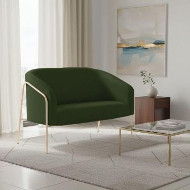 Imagem de Sofá 2 Lugares Namoradeira Stella Base Industrial Alta Dourada Sintético Pu Verde D03 - D`rossi