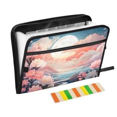 Imagem de Wassud Céu rosa, nuvens brancas, organizador de arquivos, letras, a4, pastas de arquivos, organizador de documentos, fólio com etiquetas, pasta de arquivos expansível, 13 bolsos