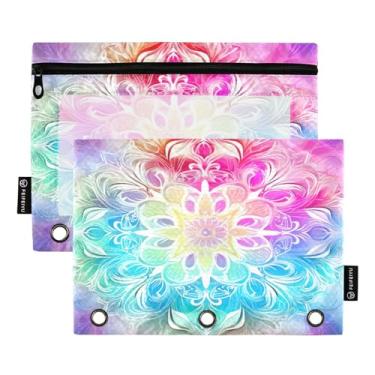 Imagem de Wassud Pastas de fichário, 3 furos, pastas de bolso, mandala, arco-íris, pasta organizadora para escritório em casa, pacote com 2