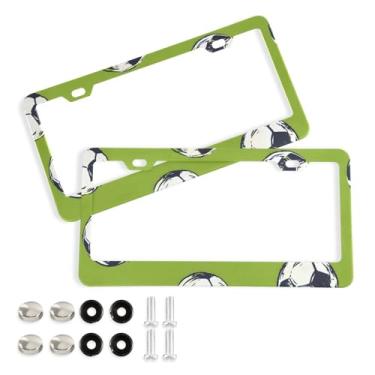 Imagem de CEBUGI Pacote com 2 molduras de placa de carro de alumínio capas de moldura de placa de carro com 2 furos bola de futebol acessórios automotivos para placas dianteiras e traseiras orifício elíptico