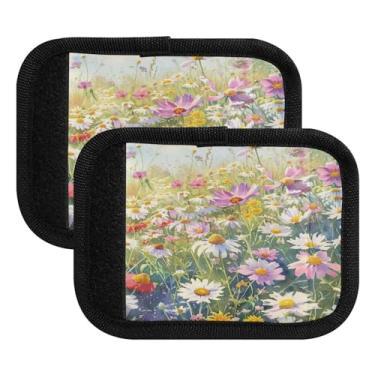 Imagem de Qilmy Lindas margaridas coloridas embalagem com 4 identificadores de bagagem identificadores de bagagem capa de alça confortável para carrinho de bebê, mala de viagem, acessórios de viagem de avião903