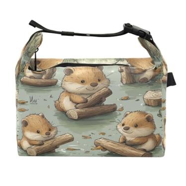 Imagem de STAYTOP Lancheira fofa de hamster em madeira flutuante com fivela, lancheira isolada para meninos e meninas, lancheira térmica para trabalho escolar