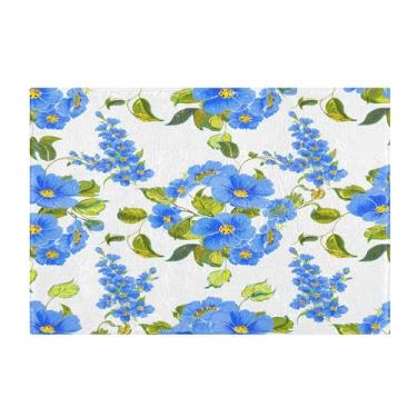 Imagem de Burbuja Tapete de banho de flores azuis, tapete de banheiro absorvente extra macio com suporte antiderrapante para banheiro, banheira, chuveiro, 41 x 61 cm