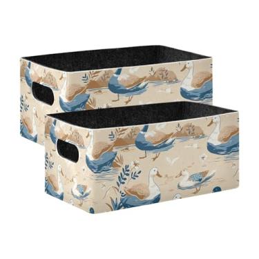 Imagem de xigua Conjunto de 2 caixas de armazenamento de pombos surfáveis, organizadores de cestos de armazenamento para decoração de casa para brinquedos, livros, prateleiras, armário, lavanderia, berçário