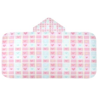 Imagem de CEBUGI Toalha de banho com capuz de corações coloridos para crianças toalha de banho macia absorvente com capuz 127 x 59,7 cm toalha de banho de praia para meninos e meninas