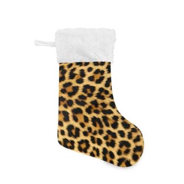 Imagem de Qilmy Lindas meias de Natal com estampa de leopardo marrom 1 peça, meias grandes de Natal, decorações de presente e suprimentos de festa, usadas para decoração de lareira de árvore de Natal 383