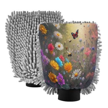 Imagem de STAYTOP Lindas luvas de lavagem de carro de borboleta, 2 peças, luvas de microfibra de chenille, sem arranhões, panos de esponja de lavagem ultra absorventes para carros, limpeza doméstica - M