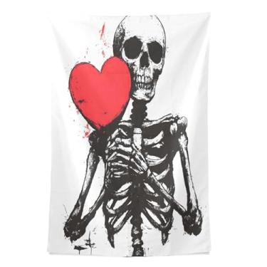 Imagem de STAYTOP Tapeçaria de parede de caveira de coração vermelho tapeçarias para decoração de casa decoração de dormitório sala de estar quarto tapete de parede (60 × 51 polegadas)