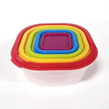 Imagem de Conjunto de 5 potes plástico recipiente reutilizável de grande capacidade adequado para refrigerador lancheira microondas freezer lava louças ideal para camping pote maior capacidade 3 litros