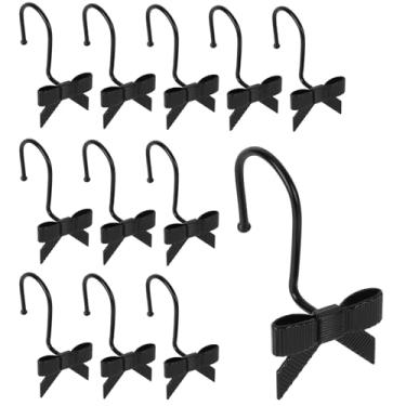 Imagem de 12pcs Metal Banho Cortina Ganchos, Laço Preto Decorativos Banho Cortina Anéis Elegante Laço Nó Cabides para Banheiro Standard Barras Casa Hotel Decoração