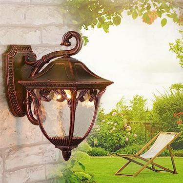 Imagem de Luminária de parede externa preta com lanterna, resistente às intempéries (IP44), estilo tradicional, em vidro, para pátio, jardim, varanda ou entrada.