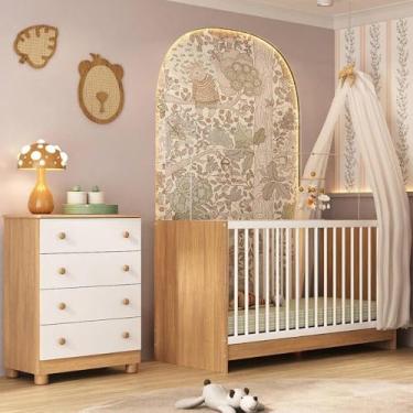 Imagem de Berço 3 em 1 para Colchão 130x60cm com Cômoda 4 Gavetas Sol Multimóveis Mp4744 Madeirado/branco