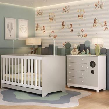 Imagem de Berço Americano 3 em 1 com Cômoda 1 Porta 4 Gavetas Bombom Multimóveis Mp4708 Branco/off White