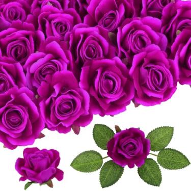 Imagem de IPOPU Rosas de veludo artificial, 25 peças, flores falsas roxas, rosas falsas realistas com hastes para arranjos florais, casa, casamento, mesa de jantar, festa, decoração de jardim (roxo)