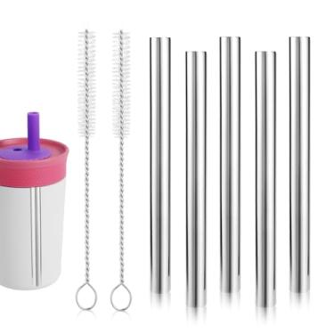 Imagem de 5pcs Canudo de Metal para Owala Kids Copo de Aço Inoxidável 12 oz, Reutilizável Canudos com 2 Escovas Limpeza Compatível com Copo Plástico 15 oz para Garrafa Água Owala