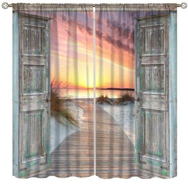 Imagem de Cortinas de praia e oceano, vista para o mar, natureza, arte, impressa, verão, pôr do sol, cenário, nuvens, janelas, tratamentos para quarto, sala de estar, casa, cozinha, cortinas, 106 x 113 cm, 2