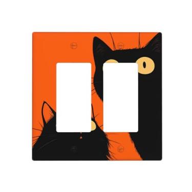 Imagem de Indokyeyqaz Placa decorativa de parede para interruptor de luz de gato preto, 2 placas de interruptor e tampas de tomada 11,7 x 11,4 cm para quarto, banheiro, cozinha, decoração de casa