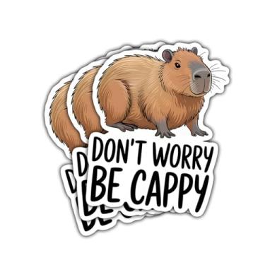 Imagem de 3 adesivos Don't Worry Be Capy, decalque engraçado de vinil com citação de capivara para amantes de animais exóticos, adolescentes, adultos, crianças, laptop, carro, caderno, garrafa de água