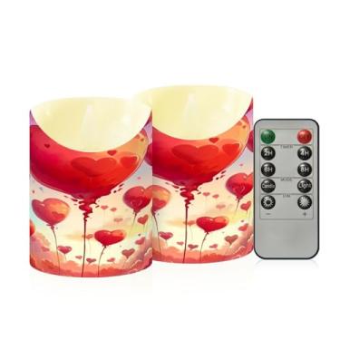 Imagem de Wassud Pacote com 2 velas sem chama coração vermelho com controle remoto, velas realistas cintilantes com temporizador, velas decorativas para Natal, casamento, festa, decoração de casa pequena