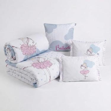 Imagem de Kit Edredom Solteiro Infantil Juvenil 5 Peças, Bailarina, Hipercal 400 Fios, 240x180cm, com Porta Travesseiro e Capas de Almofada (Rosa Ballerina)