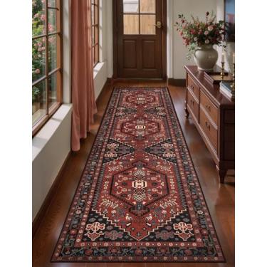 Imagem de Ciicool Tapete de corredor lavável de 6 x 20 cm, vermelho oriental, antiderrapante, macio, macio, perfeito para entradas e salas de estar.