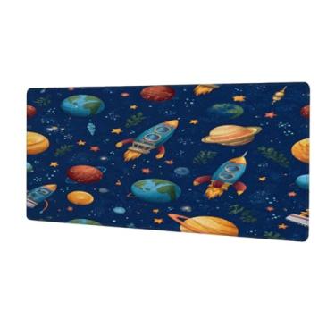 Imagem de Tapete de mouse grande planeta azul foguete impermeável computador estendido tapete protetor de mesa tapete de borracha antiderrapante para escritório, computador, teclado, laptop e mesa de casa