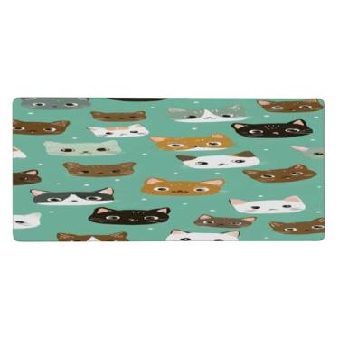 Imagem de Tapete de rato grande, verde, animal, gato, impermeável, para computador, estendido, tapete protetor de mesa, base de borracha antiderrapante, tapete para escritório, computador, teclado, laptop e