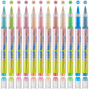Imagem de YWPXSN Canetas de tinta acrílica de 12 cores – Marcadores de tinta com ponta de pincel, fluxo direto de tinta, adequado para pedra, papel, madeira, vidro, tinta de tecido, artesanato faça você mesmo
