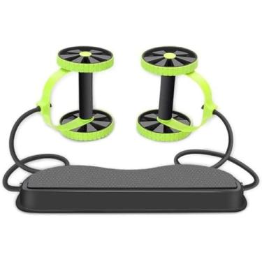 Imagem de Equipamento de Exercício Abdominal com Rodas e Elástico, Treino Completo em Casa, 44 Exercícios, 6 Níveis de Resistência, Verde e Preto