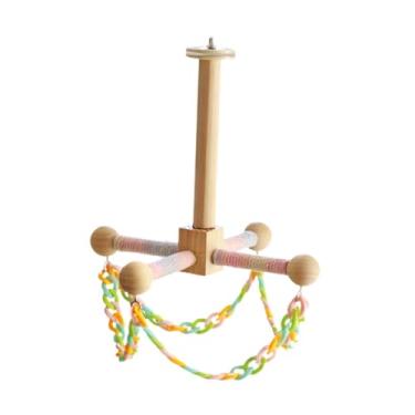 Imagem de Ｂｅｓｇａ Suporte interativo de madeira para gaiola, poleiro com balanço para pássaros, brinquedo giratório divertido para papagaios, periquitos e canários.
