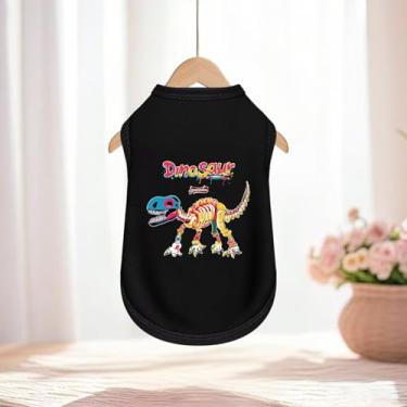 Imagem de Camiseta regata sem mangas para cães: roupas para animais de estimação para diversão em festivais e desfiles com estampa de Dionasauro preto P
