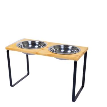 Imagem de Suporte Duplo Elevado Pet com Tigelas Inox – Comedouro e Bebedouro para Cachorro e Gato Antiderrapante Ajustável(Grande)