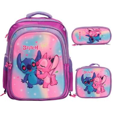 Imagem de Kit Mochila Infantil Stitch Costas Estojo Lancheira Grande - Plike