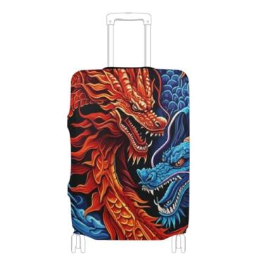 Imagem de Joisal Capas de bagagem Blue Red Dragons para proteção de mala de viagem, acessórios gráficos, P, serve para capa de 45 a 50 cm, Dragões vermelhos azuis, M 22-24 in, Capa de mala