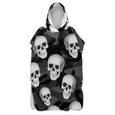 Imagem de TSENQUE Cinza Escuro Preto Camuflagem Caveiras Surf Poncho Adultos Trocador Roupão Praia Moletom Toalha Floral Absorvente Adulto Ponchos para Mulheres