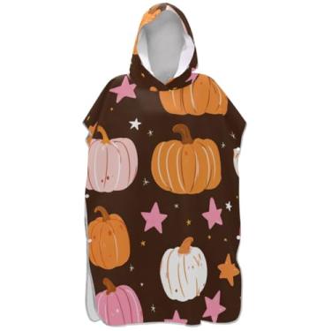 Imagem de Joisal Poncho de surf para adultos trocador com capuz toalha de natação absorvente masculino poncho com capuz lindas abóboras estrelas marrom
