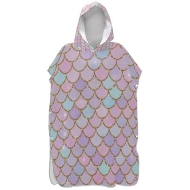 Imagem de Joisal Poncho de surf rosa pastel escamas de sereia roupão adulto plus size unissex poncho adulto com capuz impressão toalha de praia com capuz